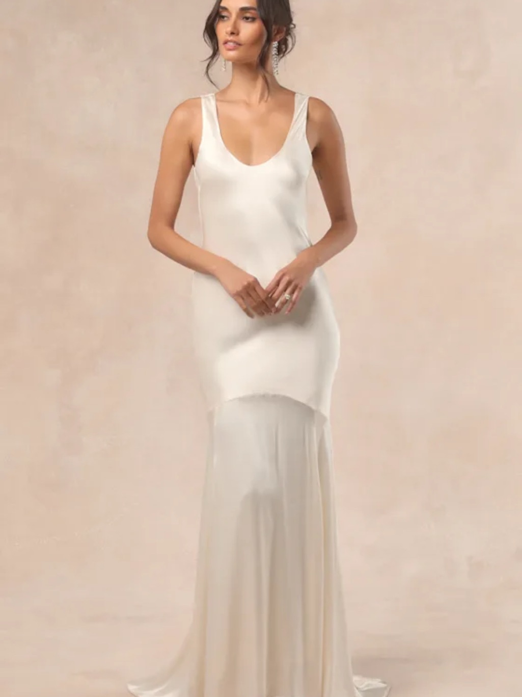 Lulus Champagne Satin Wedding Dress - Scoop Neck